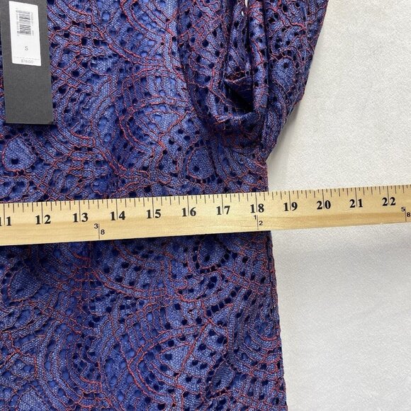 Banana Republic Lace Overlay Long Sleeve Round Neck Blouse Women Small Blue New - Picture 4 of 16